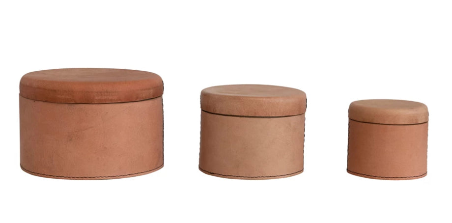 Stitched Leather Nesting Boxes w/ Lids