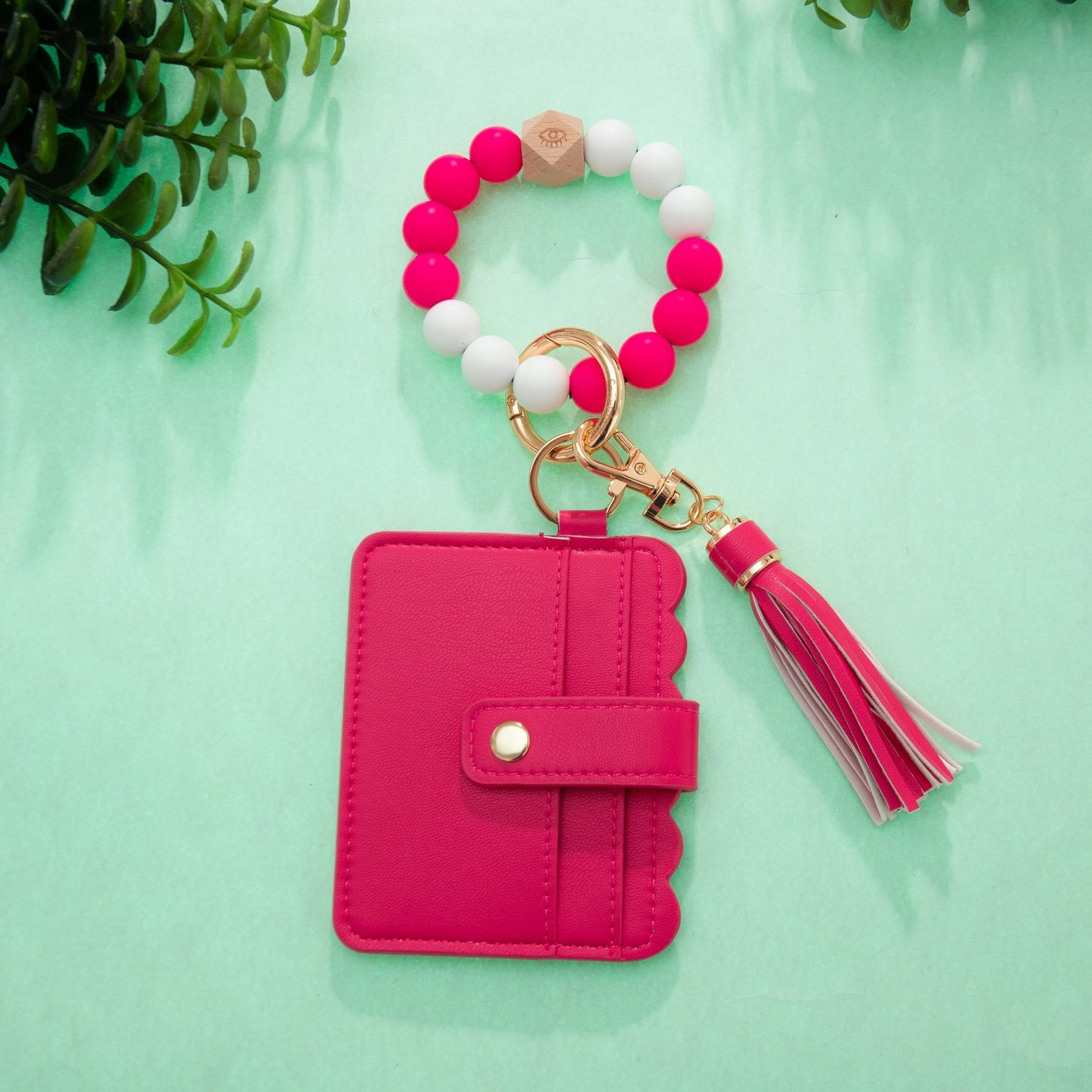 Silicone Beaded Bangle Wristlet Keychain Bracelet with Card Holder Wallet