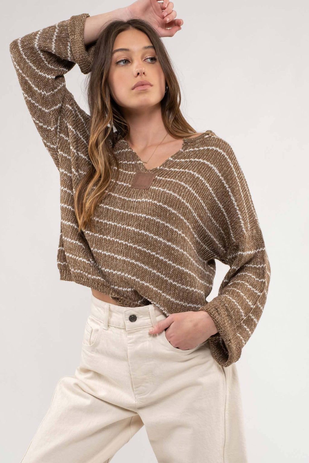 Brown Striped Knit Sweater