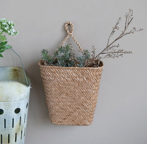 Hand-Woven Seagrass Wall Basket with Handle