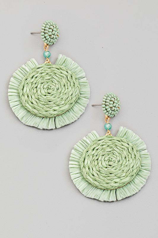 Raffia Fan Disc Drop Earrings