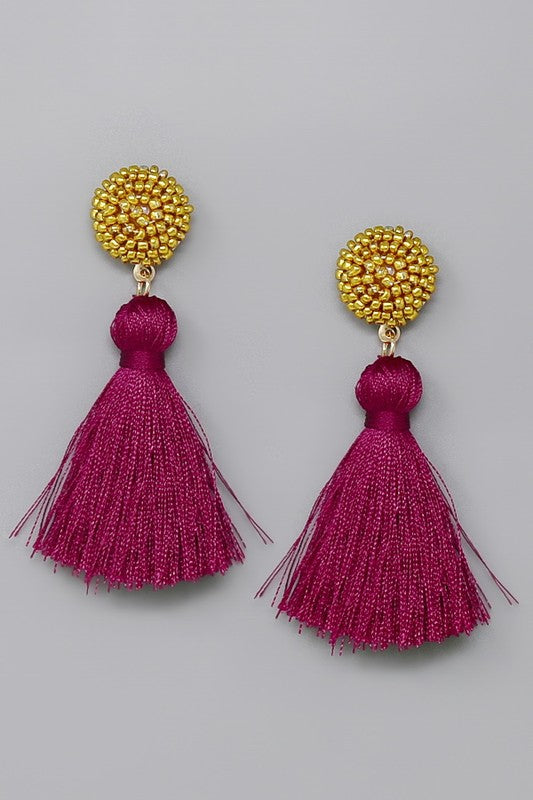 Game Day Seed Bead Tassel Earrings