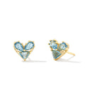 Katy Heart Stud Earrings Gold Teal Glass