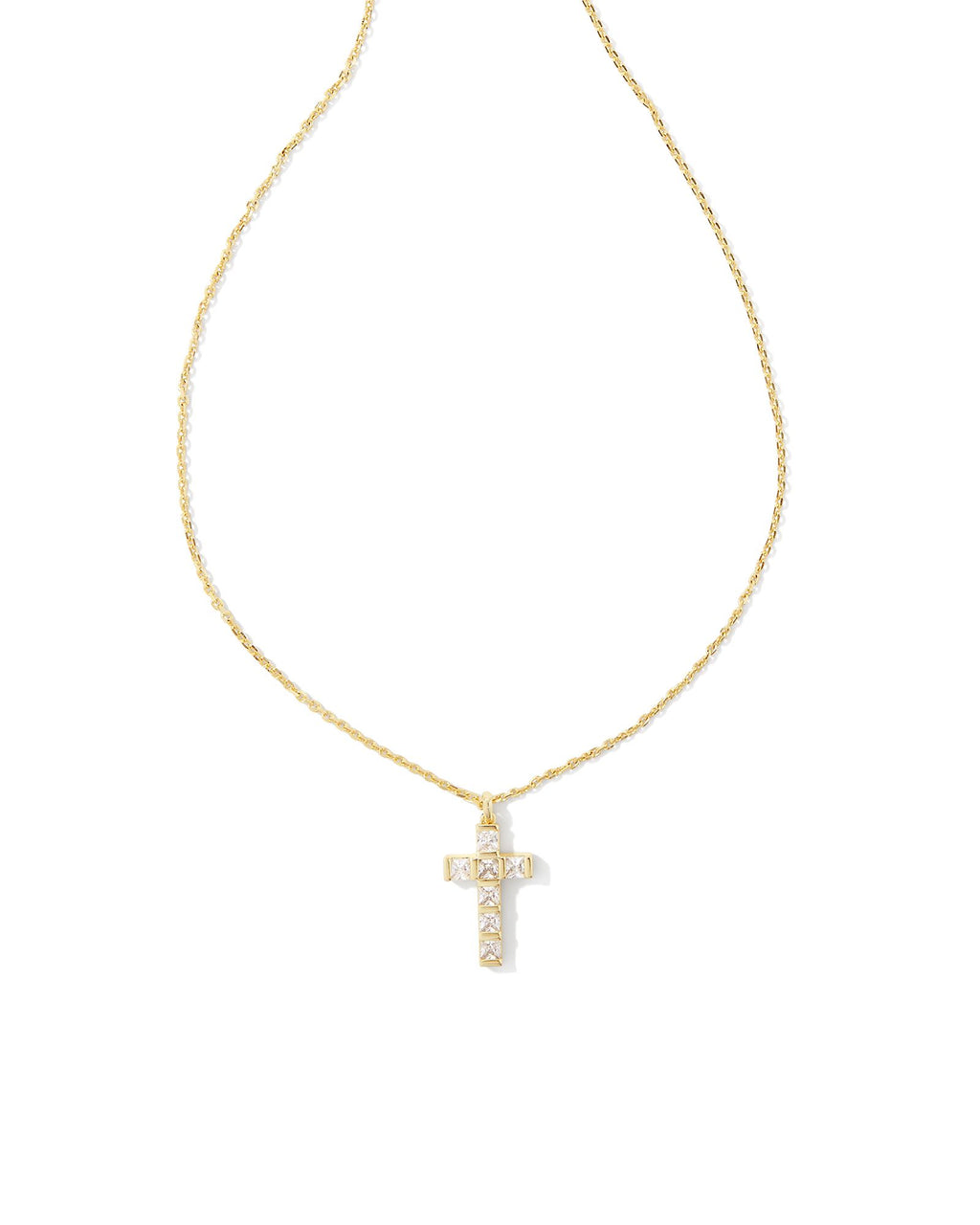 Gracie Cross Pendant Necklace Gold White Crystal