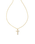 Gracie Cross Pendant Necklace Gold White Crystal