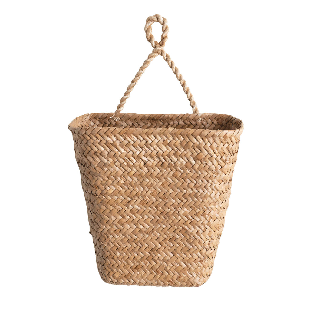 Hand-Woven Seagrass Wall Basket with Handle