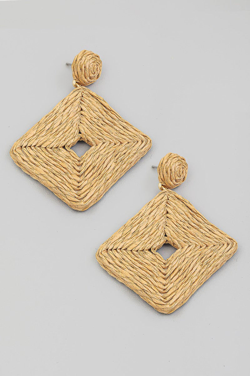 Square Straw Braid Drop Earrings