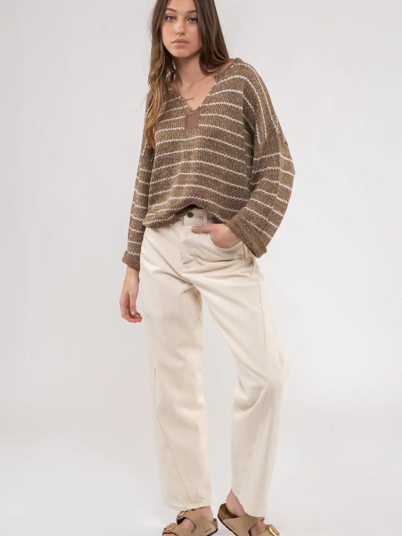 Brown Striped Knit Sweater