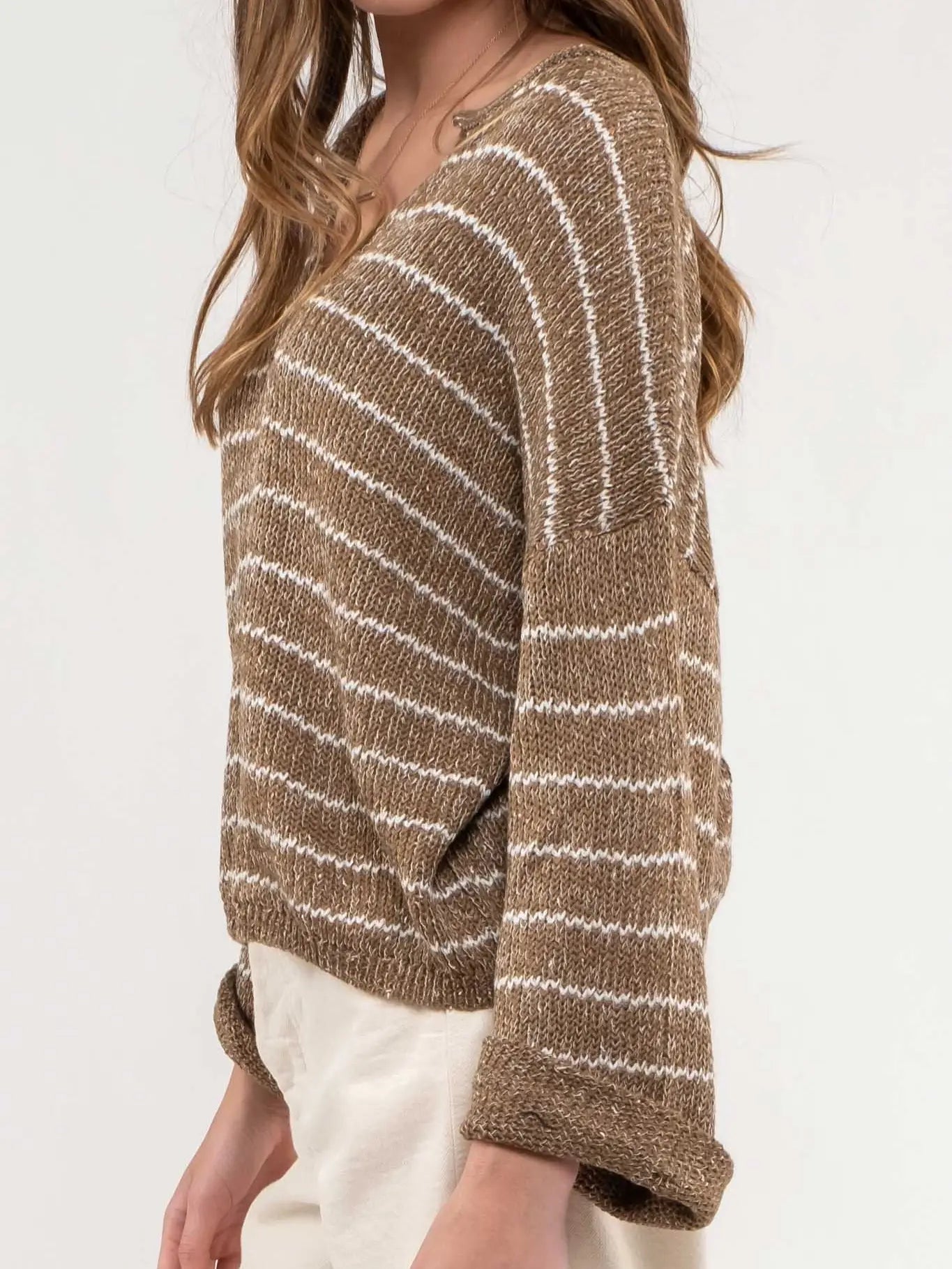 Brown Striped Knit Sweater