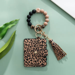 Silicone Beaded Bangle Wristlet Keychain Bracelet with Card Holder Wallet