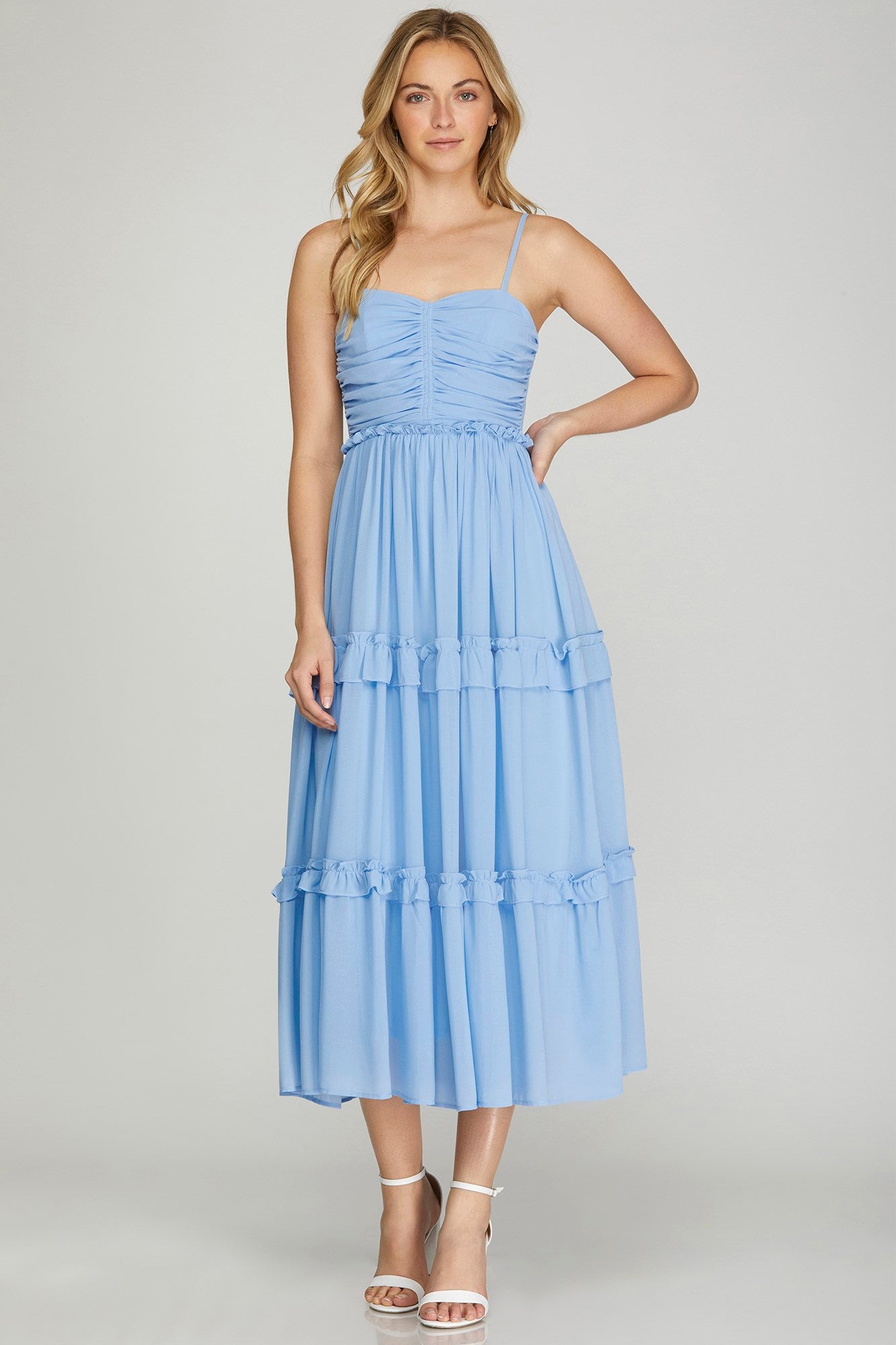 Powder Blue Chiffon Midi Dress