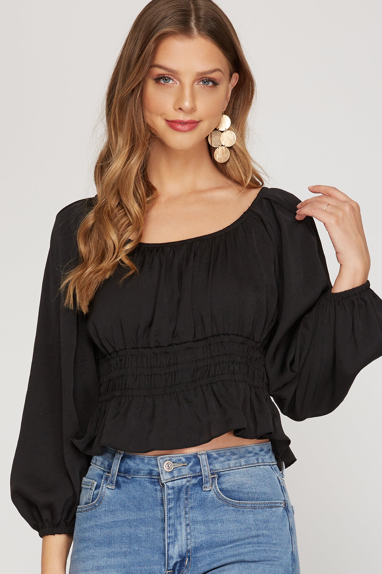 Black 3/4 Sleeve Peplum Top