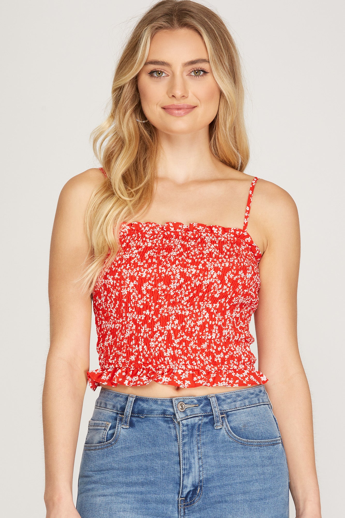 Red Floral Smocked Cami