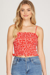 Red Floral Smocked Cami