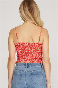 Red Floral Smocked Cami