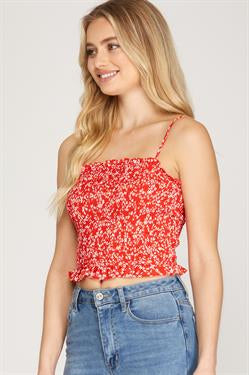 Red Floral Smocked Cami