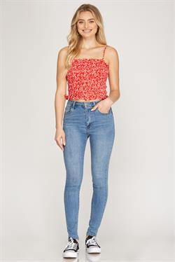 Red Floral Smocked Cami