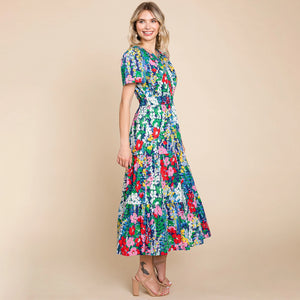 Tiered Floral Print Midi Dress