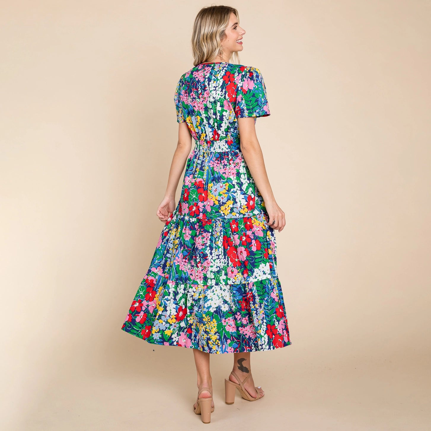 Tiered Floral Print Midi Dress