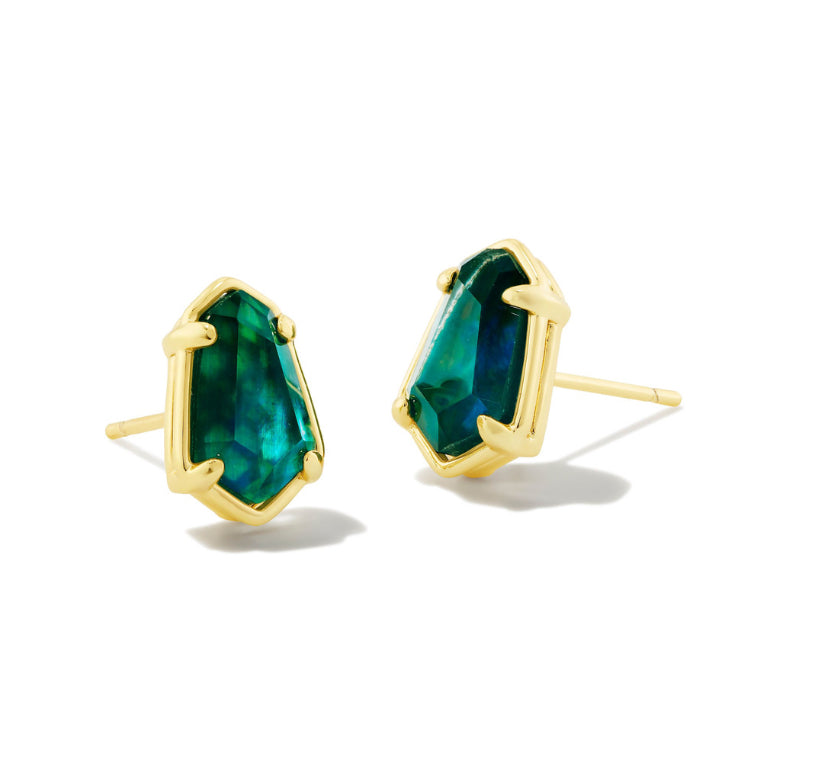 Alexandria Stud Earring Gold Teal Green Illusion