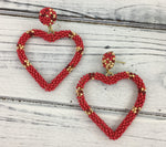 Red Beaded Open Heart Earrings