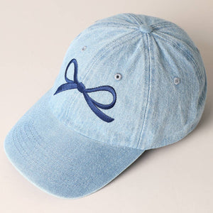 Trendy Bow Embroidered Denim Baseball Cap