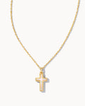 Cross Pendant Necklace Gold White Opal