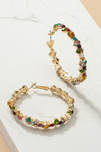 Multi Color Stone and Pearl Hoop Earrings