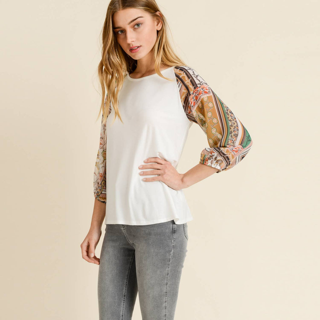 Taking Chances Solid Ivory Contrast Sleeve Top