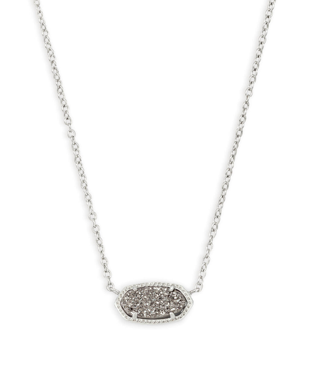 Elisa Short Pendant Necklace Rhodium Platinum Drusy
