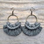 Small Macrame Earrings - Army Green & Bronze