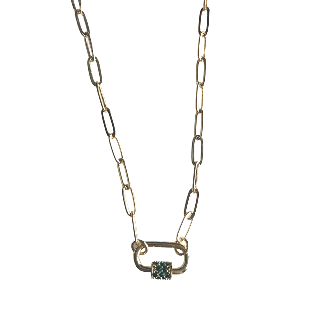 Mini Carabiner Necklace with Pave Emerald CZ Detail