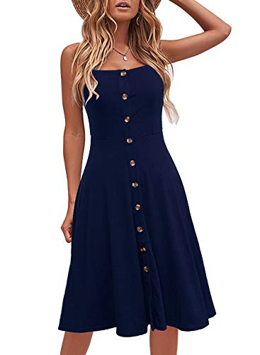 Navy Spaghetti Strap Button Down Dress