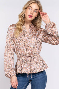 Flower Print Satin Blouse