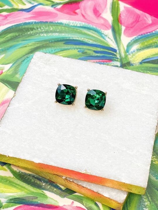 Iridescent Emerald Glass Crystal Stud Earrings