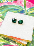 Iridescent Emerald Glass Crystal Stud Earrings