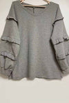 Grey Ruffled Trim Long Sleeve Knitted Top