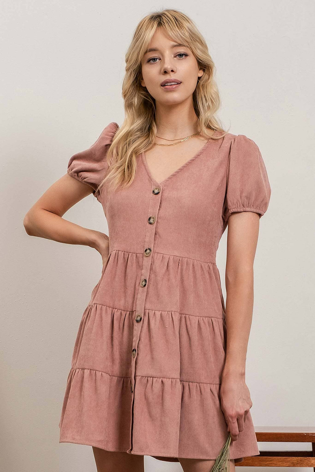 Rose Tiered Corduroy Dress