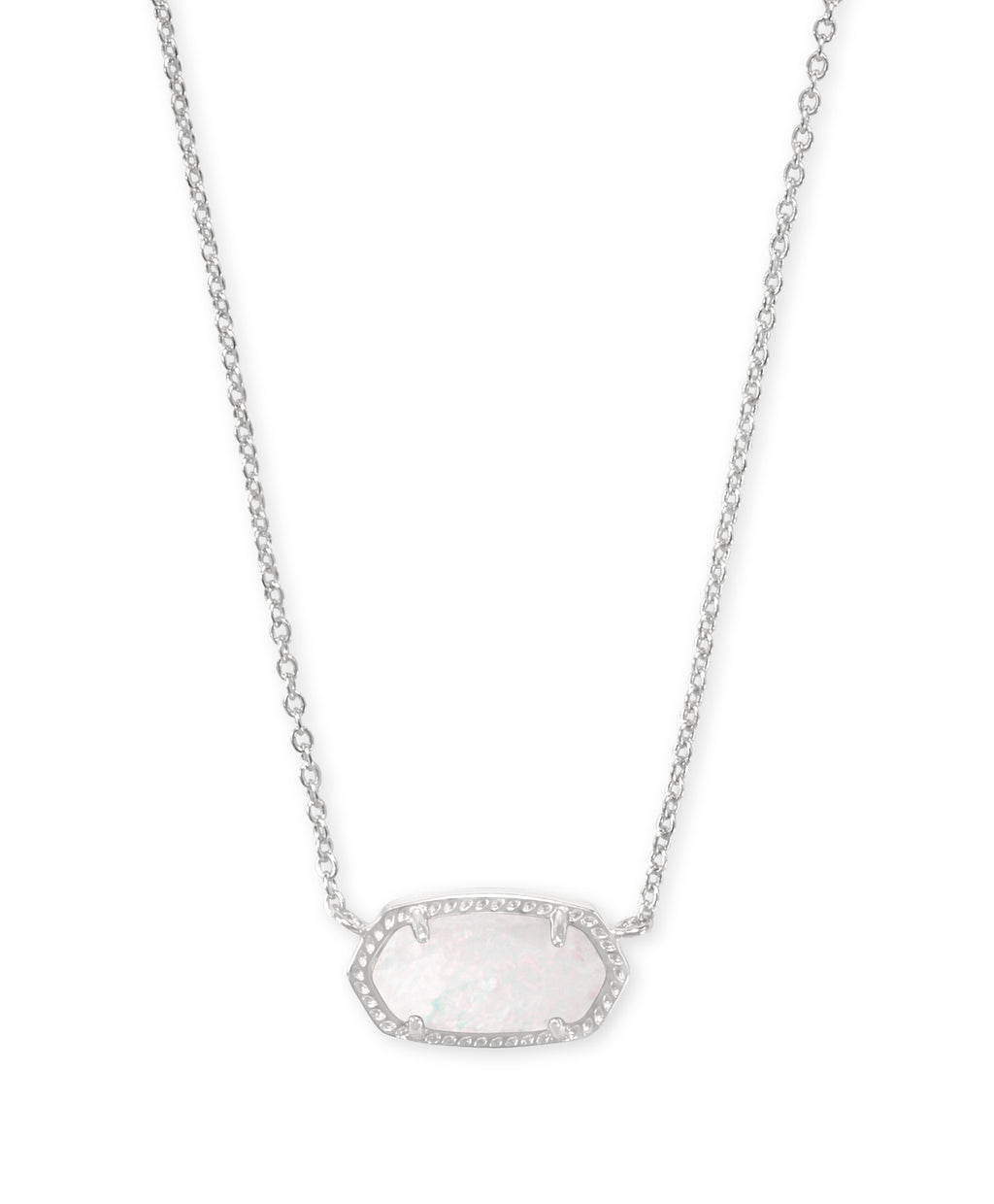 Elisa Short Pendant Necklace Rhodium White Opal