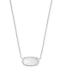 Elisa Short Pendant Necklace Rhodium White Opal