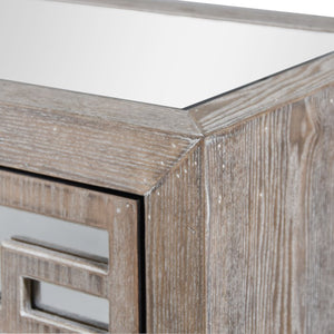 WASHED GRAY | Wooden Accent Cabinet with Mirrored Detail