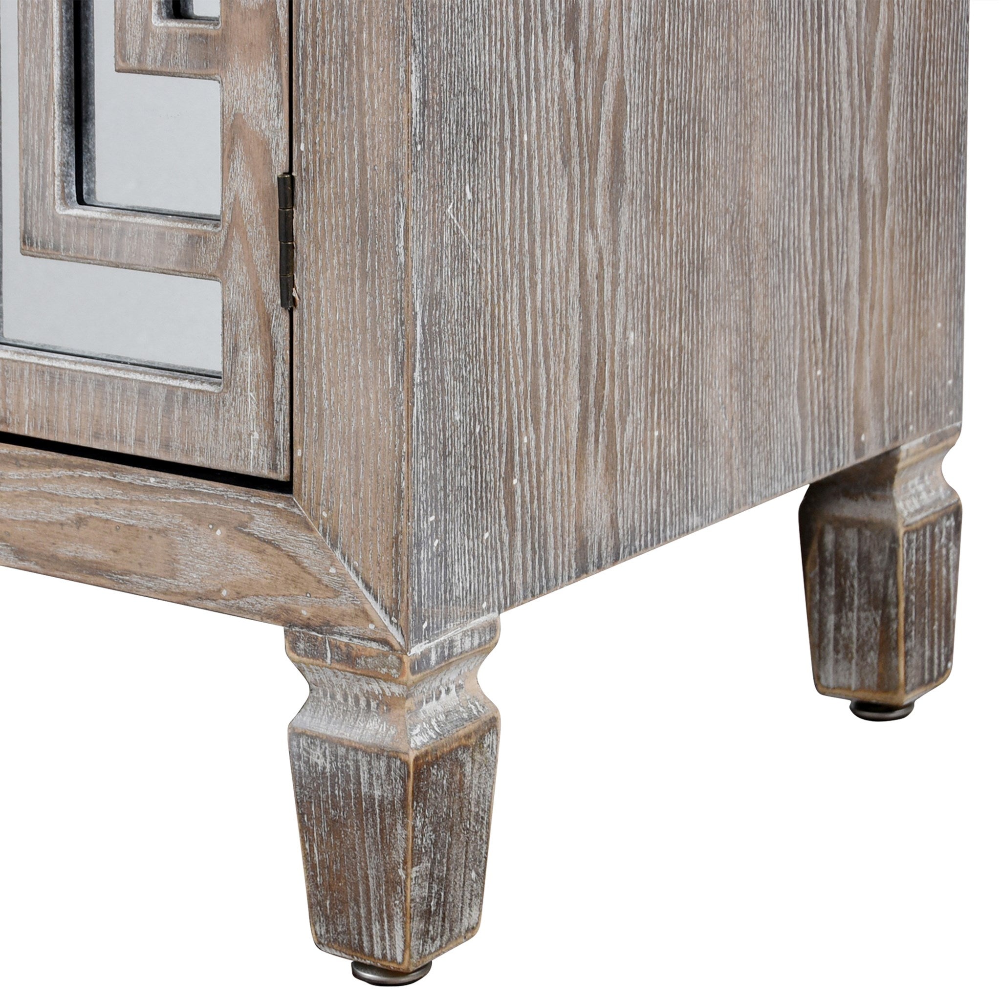 WASHED GRAY | Wooden Accent Cabinet with Mirrored Detail