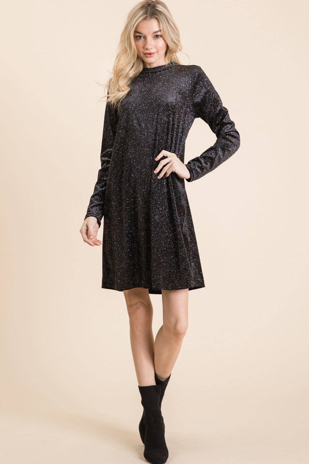 Glitter Velvet Mock Neck Dress