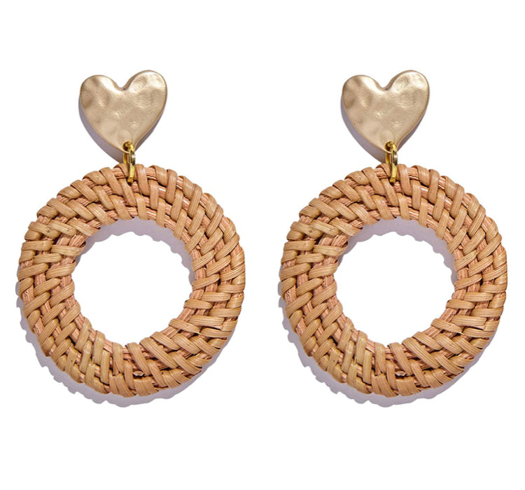 Rattan Dangle Heart Earrings