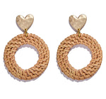 Rattan Dangle Heart Earrings