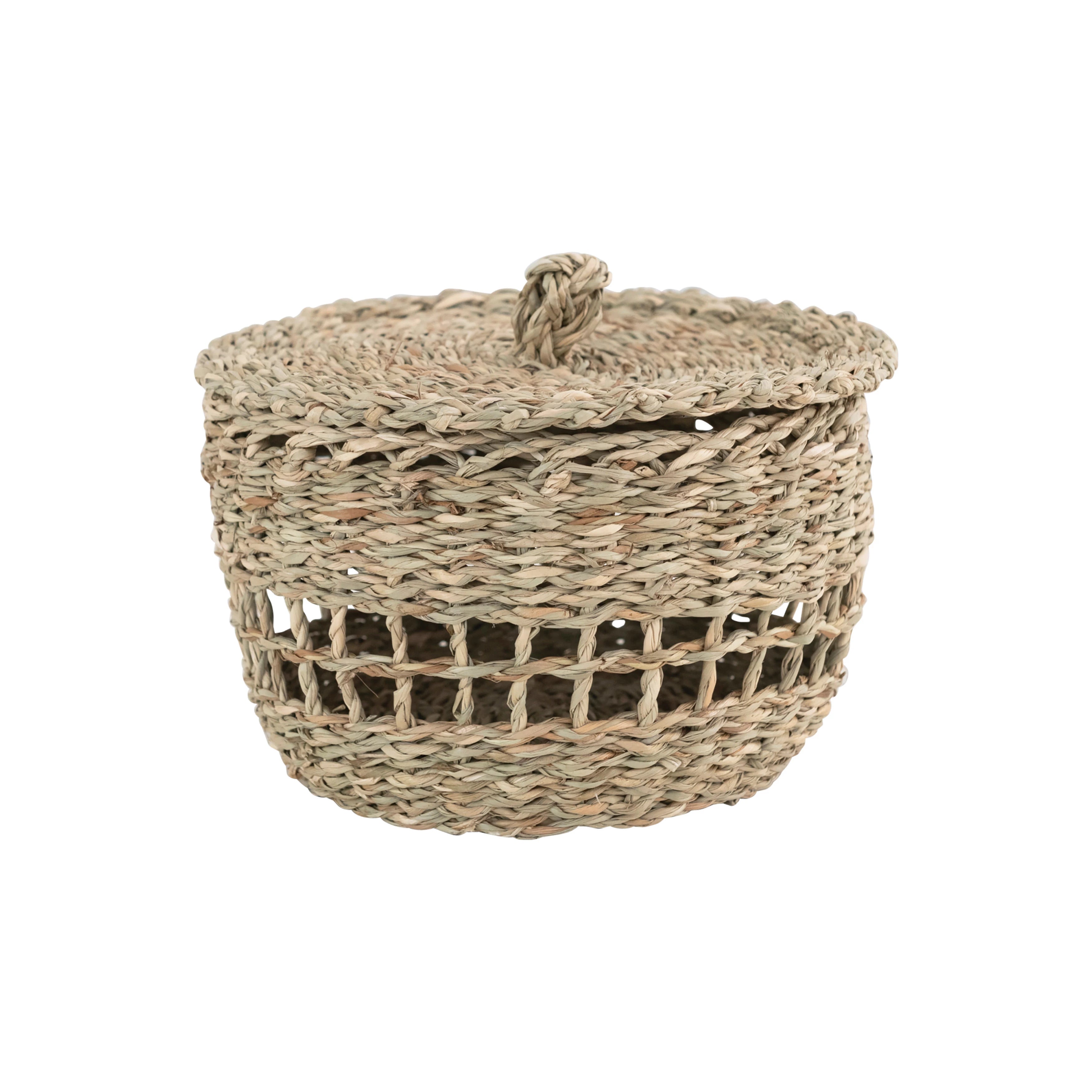 Seagrass basket with Lid, Heather Waters Design Shoppe, natural basket, bathroom storage, home decor, coastal decor, spring decor, Shoppe HWD