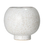 White flower pot, reactive glaze, heather waters shoppe, speckled flower pot, round