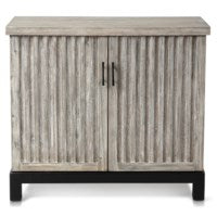 ANTIQUE WHITE WASH | Two Door Accent Cabinet with Vertical Detail on Front and Metal Base