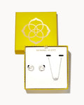 Grayson Crystal Pendant & Huggie Gift Set Rhodium White Crystal