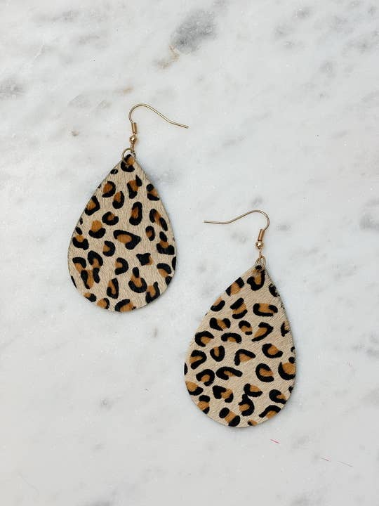 Textured Leather Animal Print Dangle Earrings